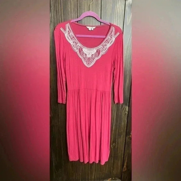 BODEN Faye Dress Jersey Knit Stretch Midi Long 3/4 Sleeve Embroidered. Size:8L - Picture 3 of 13